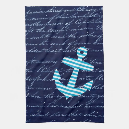 Nautical Striped blue anchor keukenhanddoek (Verticaal)