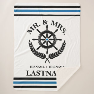 Nautical Striped Custom Mr en Mrs. Sherpa Deken
