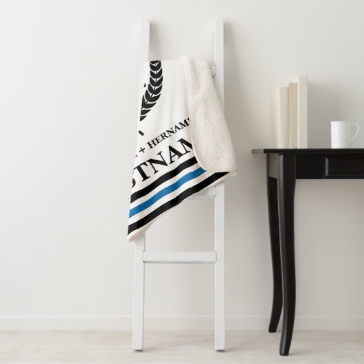 Nautical Striped Custom Mr en Mrs. Sherpa Deken (In situ)