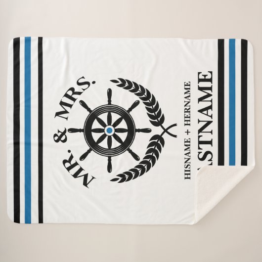 Nautical Striped Custom Mr en Mrs. Sherpa Deken (Voorkant (horizontaal))