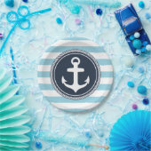 Nautical Striped Navy and Light Blue Papieren Bordje (Feest)
