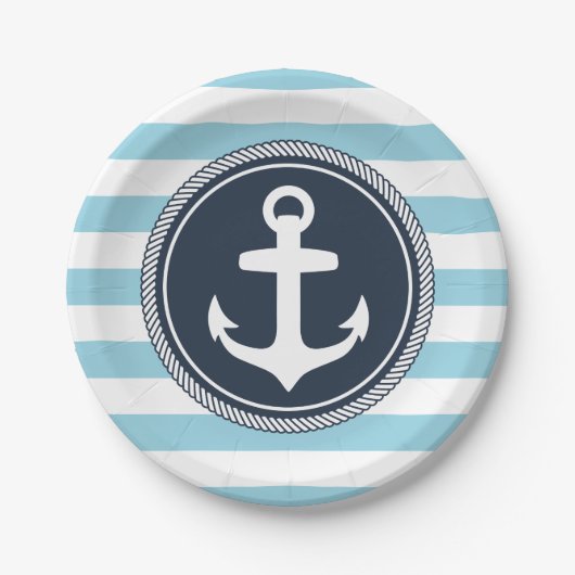 Nautical Striped Navy and Light Blue Papieren Bordje (Voorkant)