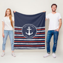 Nautical Striped Navy Blue White Anchor