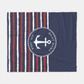 Nautical Striped Navy Blue White Anchor Fleece Deken (Voorkant (Horizontaal))