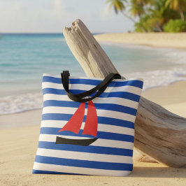 nautical striped tote bag, tote bag with sailboat 