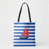 nautical striped tote bag, tote bag with sailboat  (Voorkant)