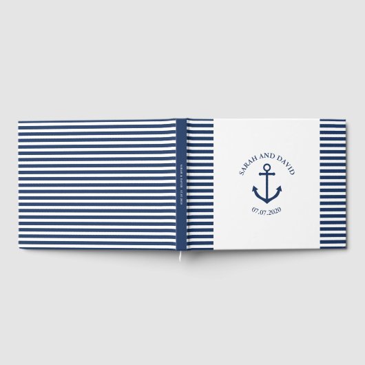 Nautical striped trouwgastenboek met anker gastenboek (Volledig)