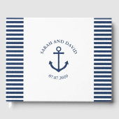 Nautical striped trouwgastenboek met anker gastenboek (Voorkant)