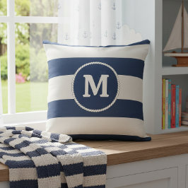 Nautical Striped Weave Monogram Navy White ID1248 Kussen
