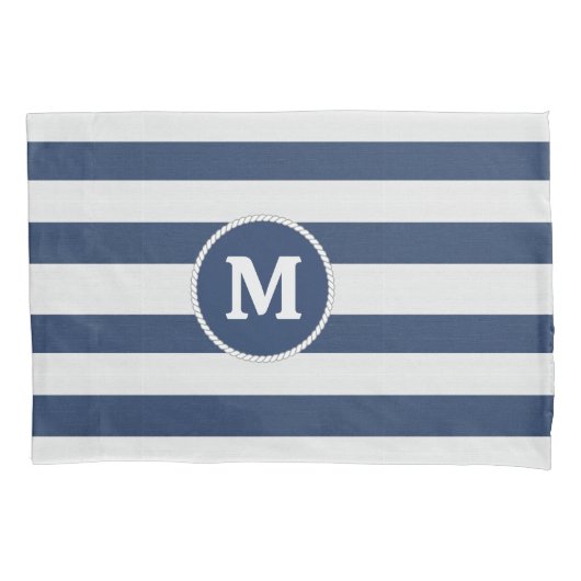 Nautical Striped Weave Monogram Navy White ID1248 Kussensloop (Voorkant)