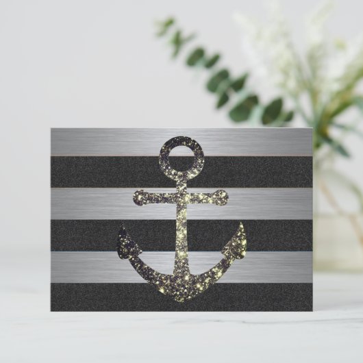 Nautical Striped Wedding RSVP Sparkle Anchor (Staand voorkant)