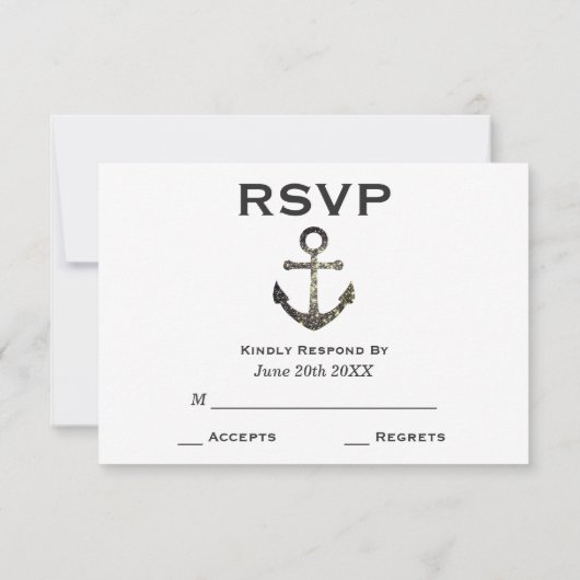 Nautical Striped Wedding RSVP Sparkle Anchor (Achterkant)