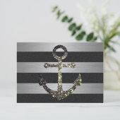 Nautical Striped Wedding RSVP Sparkle Anchor Kaartje (Staand voorkant)
