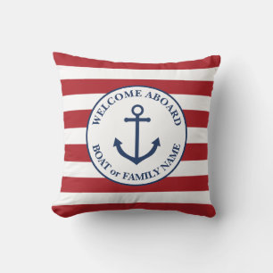 Nautical striped welcome aboard pillow kussen
