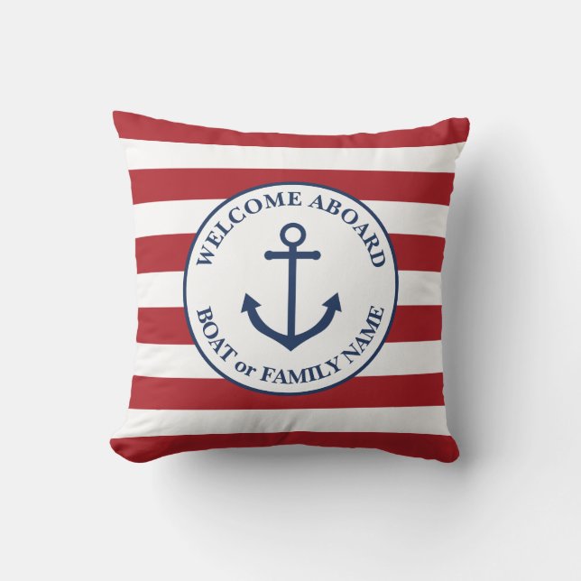 Nautical striped welcome aboard pillow kussen (Voorkant)