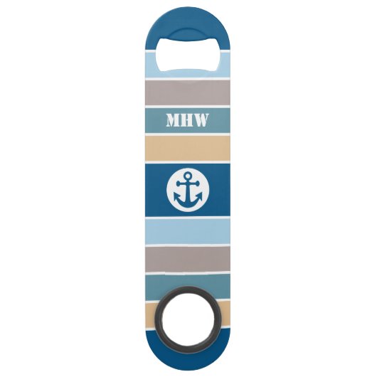 Nautical Stripes aangepaste monogram flesopening Speed Flessenopener (Achterkant)