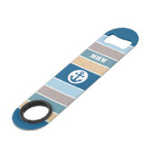 Nautical Stripes aangepaste monogram flesopening Speed Flessenopener (Achterkant Gekanteld)