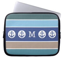 Nautical Stripes aangepaste monogram laptophoezen Laptop Sleeve