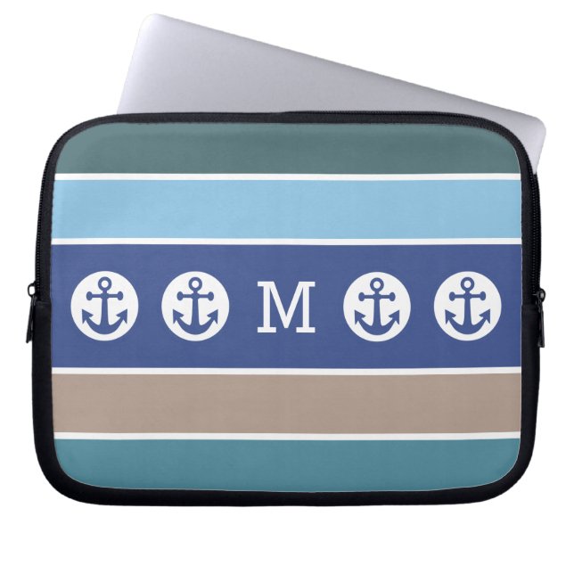 Nautical Stripes aangepaste monogram laptophoezen Laptop Sleeve (Voorkant)