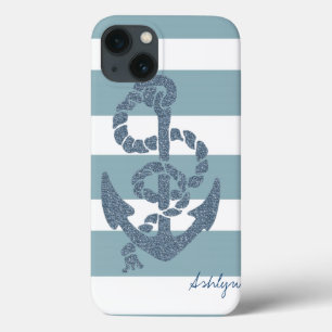 Nautical Stripes Anchor iPhone 13 Hoesje