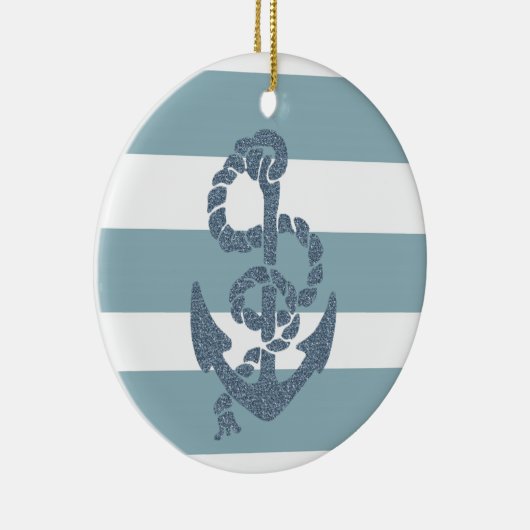 Nautical Stripes Anchor Keramisch Ornament (Rechts)