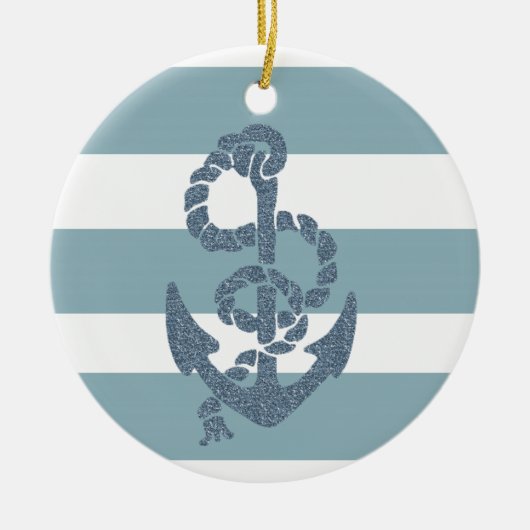 Nautical Stripes Anchor Keramisch Ornament (Voorkant)