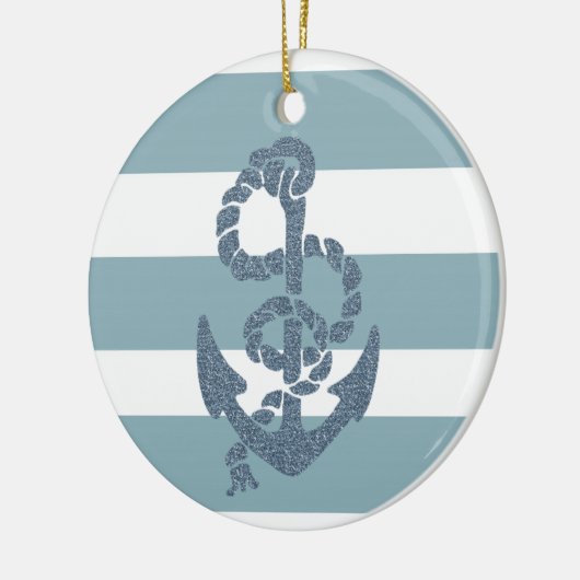 Nautical Stripes Anchor Keramisch Ornament (Links)