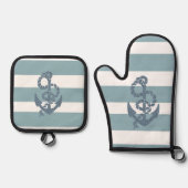 Nautical Stripes Anchor Ovenwant & Pannenlap Set (Voorkant)