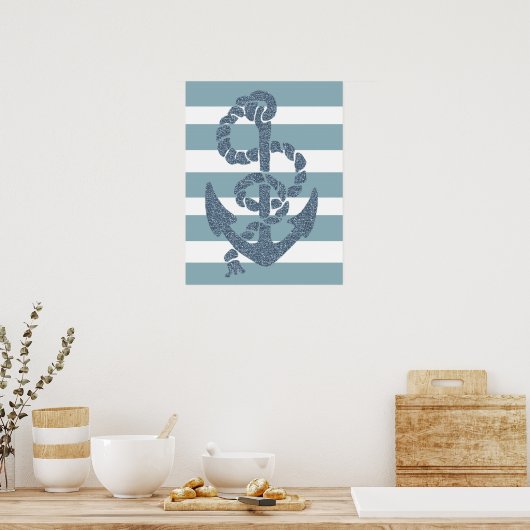 Nautical Stripes Anchor Poster (Keuken)