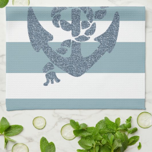 Nautical Stripes Anchor Theedoek (Gevouwen)