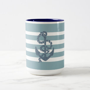 Nautical Stripes Anchor Tweekleurige Koffiemok