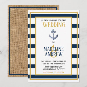 Nautical Stripes Anchor Wedding Invitation Kaart
