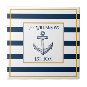 Nautical Stripes and Anchor Personalized Wedding Tegeltje