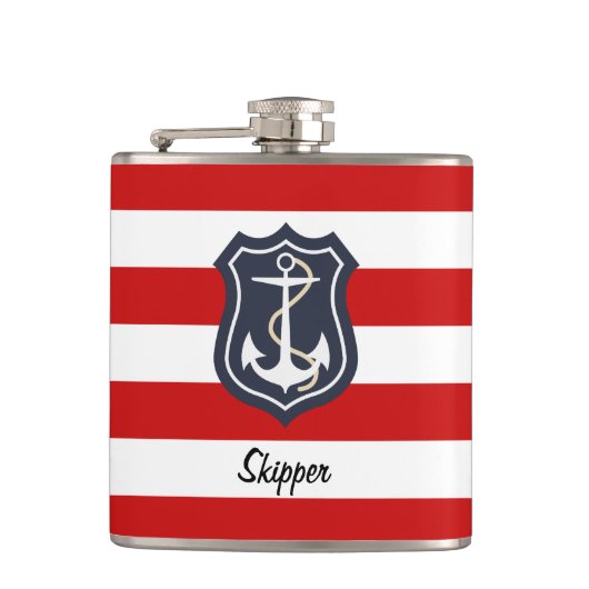 Nautical Stripes and Anchor with Monogram Heupfles (Voorkant)