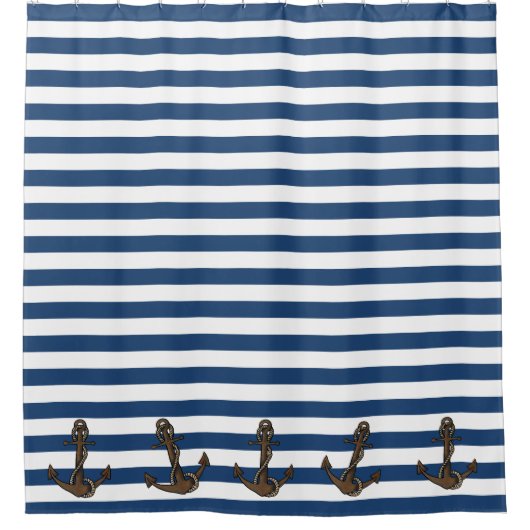 Nautical Stripes and Anchors Shower Curtain Douchegordijn (Voorkant)
