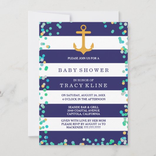Nautical Stripes and Stippen Baby shower of Sprink Kaart (Voorkant)