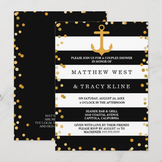 Nautical Stripes and Stippen Couples Wedding Showe Kaart (Voorkant / Achterkant)