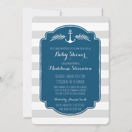 Nautical Stripes Baby Shower Invitaties Kaart (Achterkant)