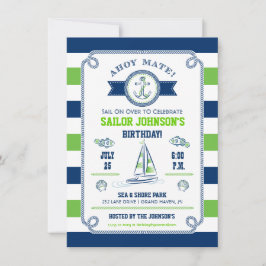 Nautical Stripes Birthday Invitation Kaart