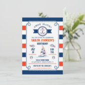 Nautical Stripes Birthday Invitation Kaart (Staand voorkant)