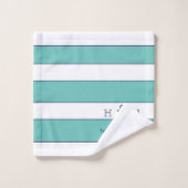 Nautical Stripes Blauwgroen Anchor Coastal Monogra Bad Handdoek (Wasdoekje)