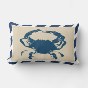 Nautical Stripes & Blue Crab Coastal Style Kussen