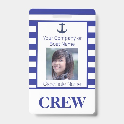 Nautical Stripes Boat Crew Foto ID Badge (Voorzijde)