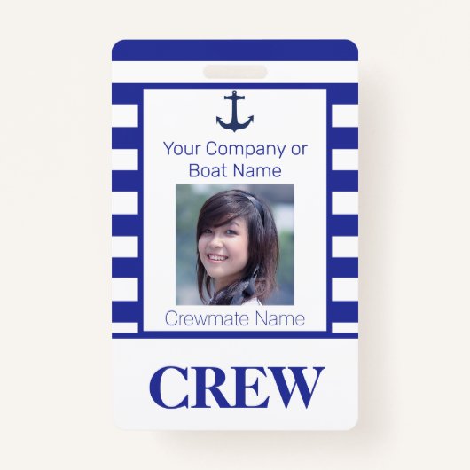 Nautical Stripes Boat Crew Foto ID Badge (Voorkant)