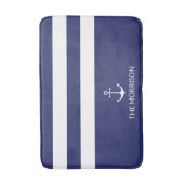 Nautical Stripes Boat Name white anchor navy blue Badmat (Voorkant Verticaal)