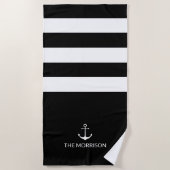 Nautical Stripes Bootnaam wit anker zwart Strandlaken (Voorkant)