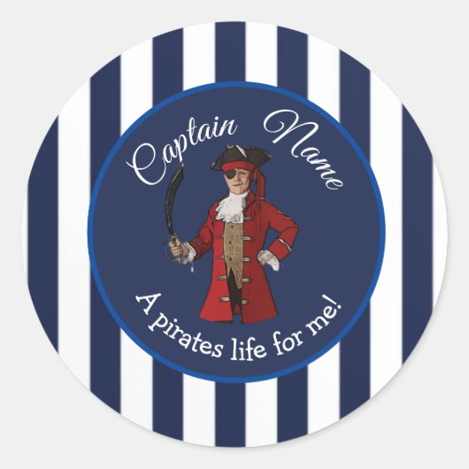 Nautical Stripes Boy Pirate Ronde Sticker (Voorkant)