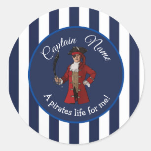 Nautical Stripes Boy Pirate Ronde Sticker