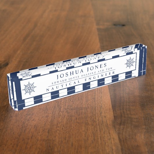 Nautical Stripes Captain Ship Wheel Custom Naambordje (Zijkant)