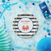 Nautical Stripes Crab Baby shower Papieren Bordje (Feest)